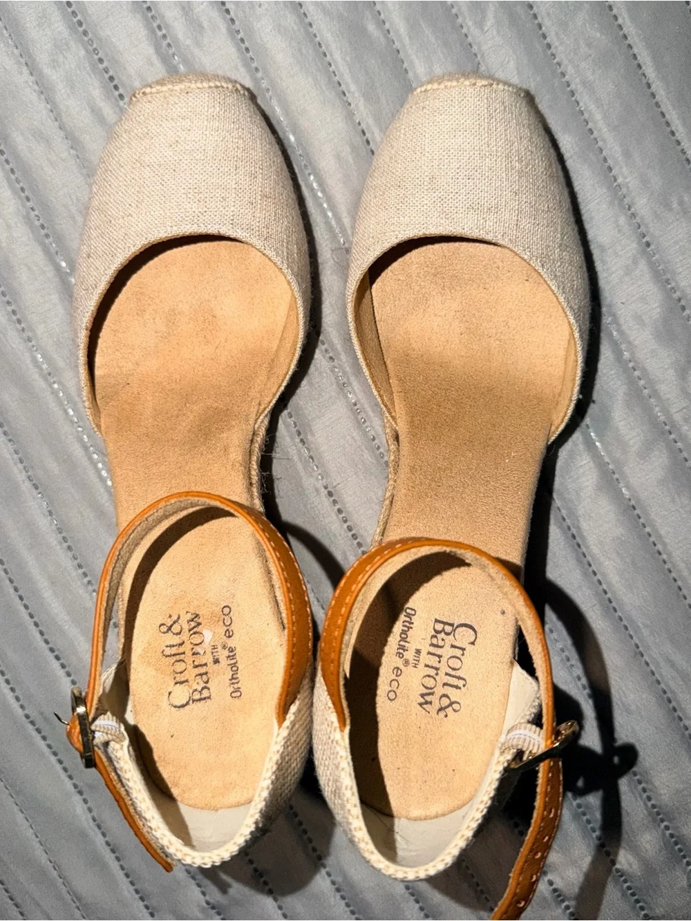 croft & barrow Beige Canvas Ankle-Strap Espadrille Wedges with Tan Straps